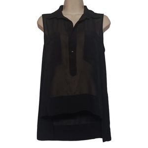 AVEC Black Semi Sheer Sleeveless Hi Low Top Medium